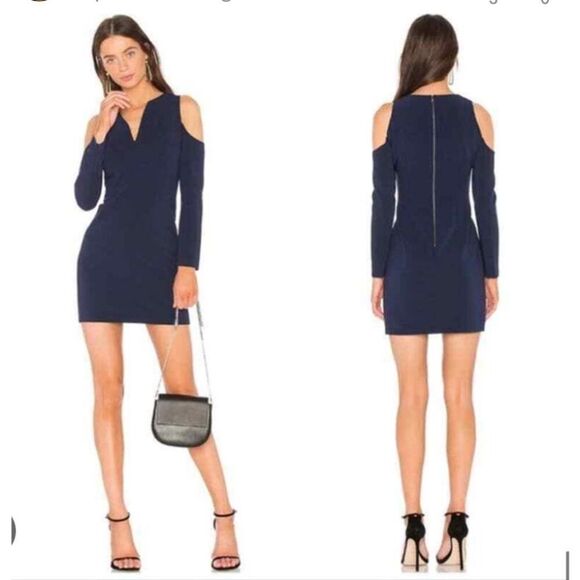 NWT Alice + Olivia Navy Blue Cold Shoulder Niko Sheath Dress Sz 4 - Picture 1 of 5